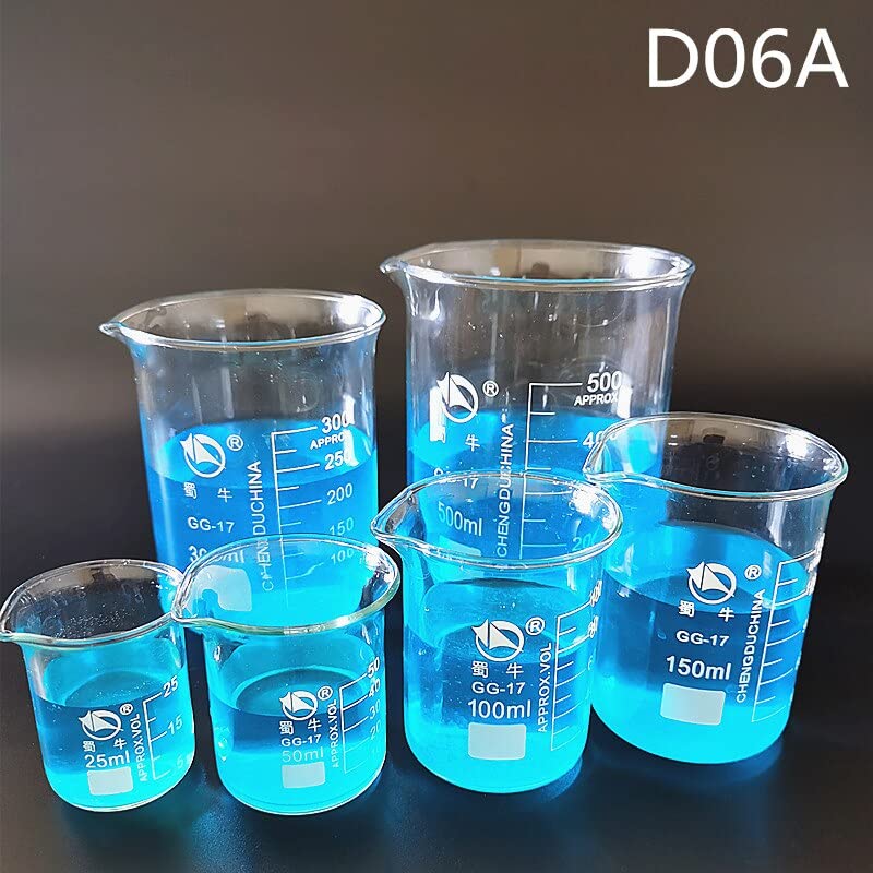 1 Juego de Vasos de precipitados de Forma Baja de Todos los tamaños, Vaso de precipitados Transparente de Vidrio de borosilicato for Laboratorio de química de Vidrio (Size : D06A)