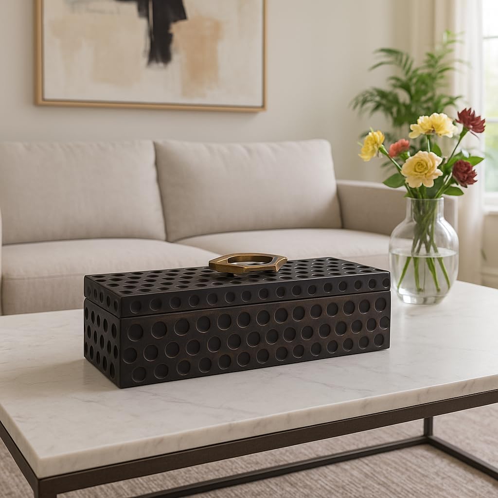 Decorative Box for Home Decor – Beautiful Jewelry and Storage Box with Lid and Metal Handle for Accessories – Sleek Keepsake Box Ideal for Living Room, Bedroom, Bookshelf, or Office Decor – 7" Black