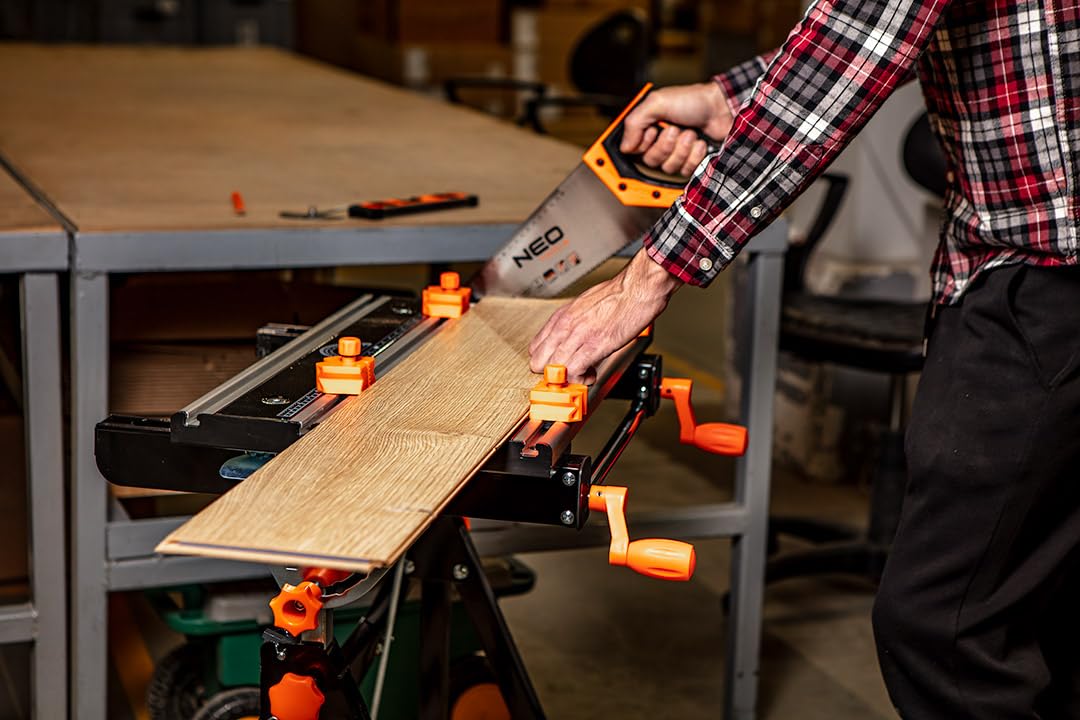 NEO TOOLS Stół warsztatowy i napinający, udźwig 100 kg, duża powierzchnia robocza, skala i kąty, składany, wszechstronny, regulowany / stół warsztatowy ze szczękami napinającymi/stół roboczy
