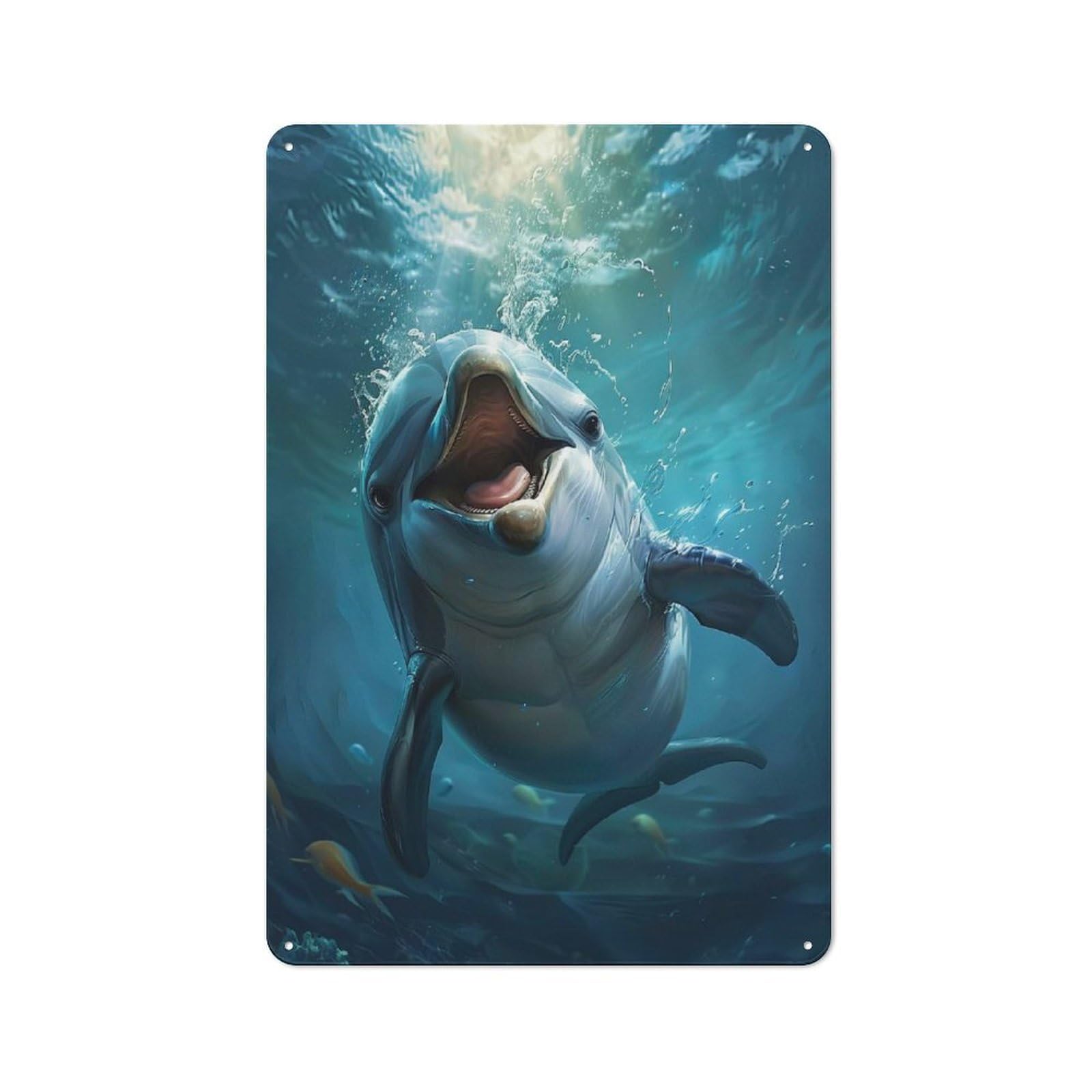 Distressed Look Dolphin Decorative Tin Sign 30x20cm, Retro Room Decor for Lounge, Study, Pub Or Wall Gallery