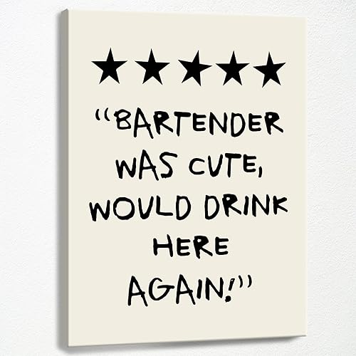 Miniatura 25 de CAXIYSH Lienzo divertido para pared, diseño retro de moda, carteles, barman, con texto en inglés "Was Cute Would Drink Here Again", impresiones para