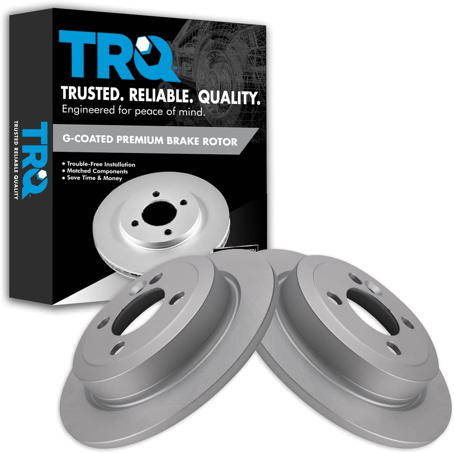 TRQ Rear Brake Rotors Set Solid Premium G-Coated Compatible with 2006-2015 Mini Cooper