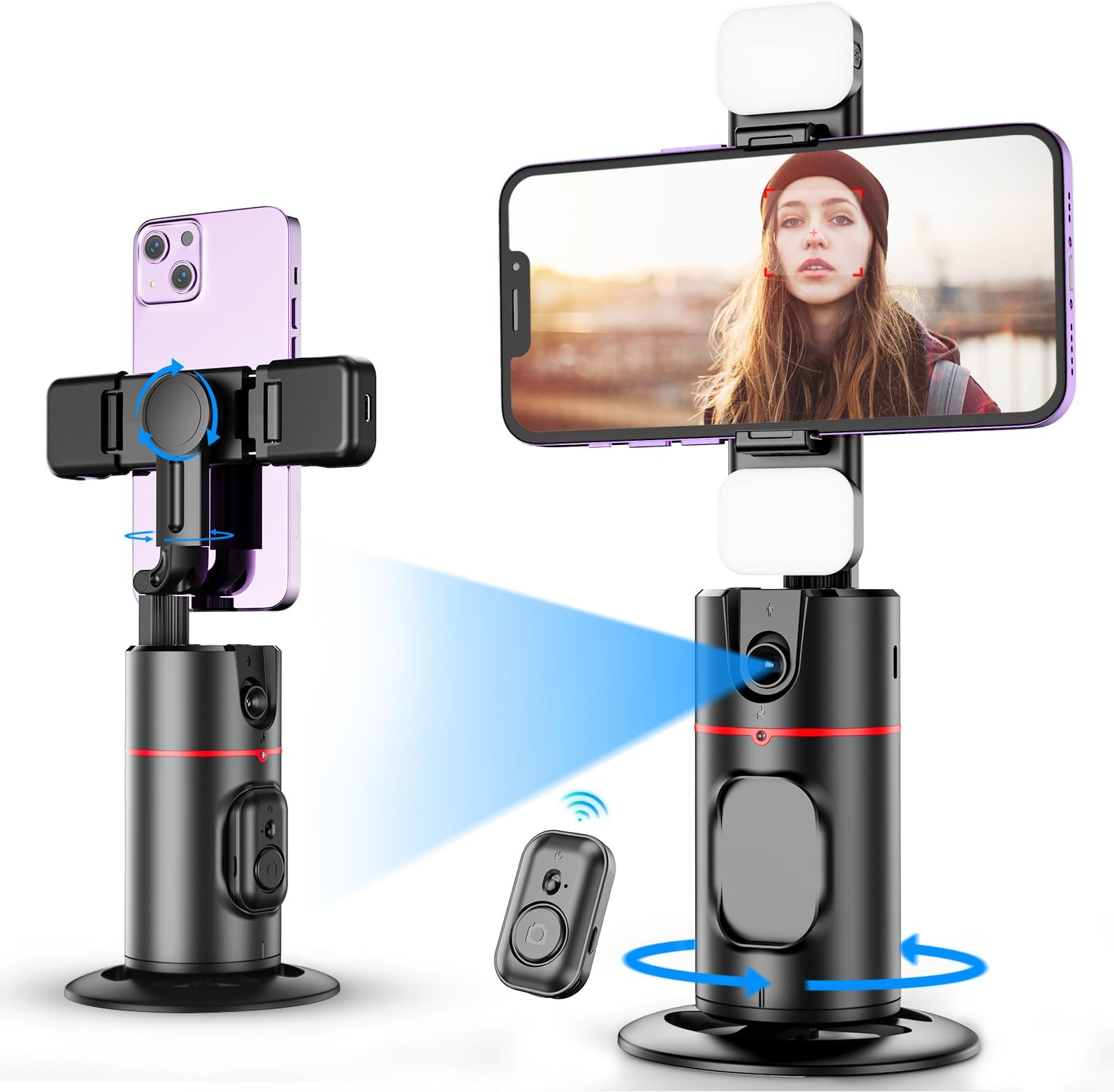 KOSCHEAL Auto Face Tracking Tripod, 360° Rotation with Stand,No App,Body Phone Tracking Tripod with Two Selfie Light,Gesture Control Smart Shooting Camera Mount for Live Vlog Streaming Video Tiktok