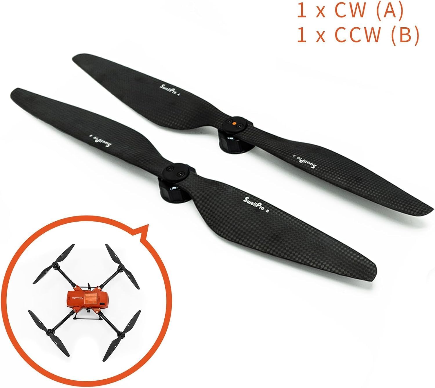 1 Pair SwellPro FD2#1655 Carbon Fiber Propellers (1CW+1CCW) Genuine for SwellPro Fisherman MAX Advanced and Basic Fishing Drone Replacement Quick Release Propellers Blades Props