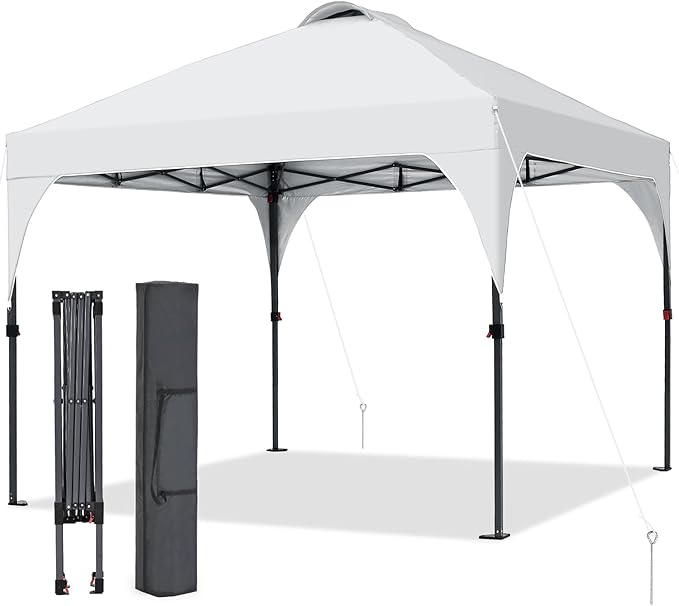 Pop Up Canopy, 10x10 FT Instant Outdoor Canopy Tent with Carrying Bag, 3 Adjustable Heights - Portable for Event, Parties, Camping and More Outdoor Activities