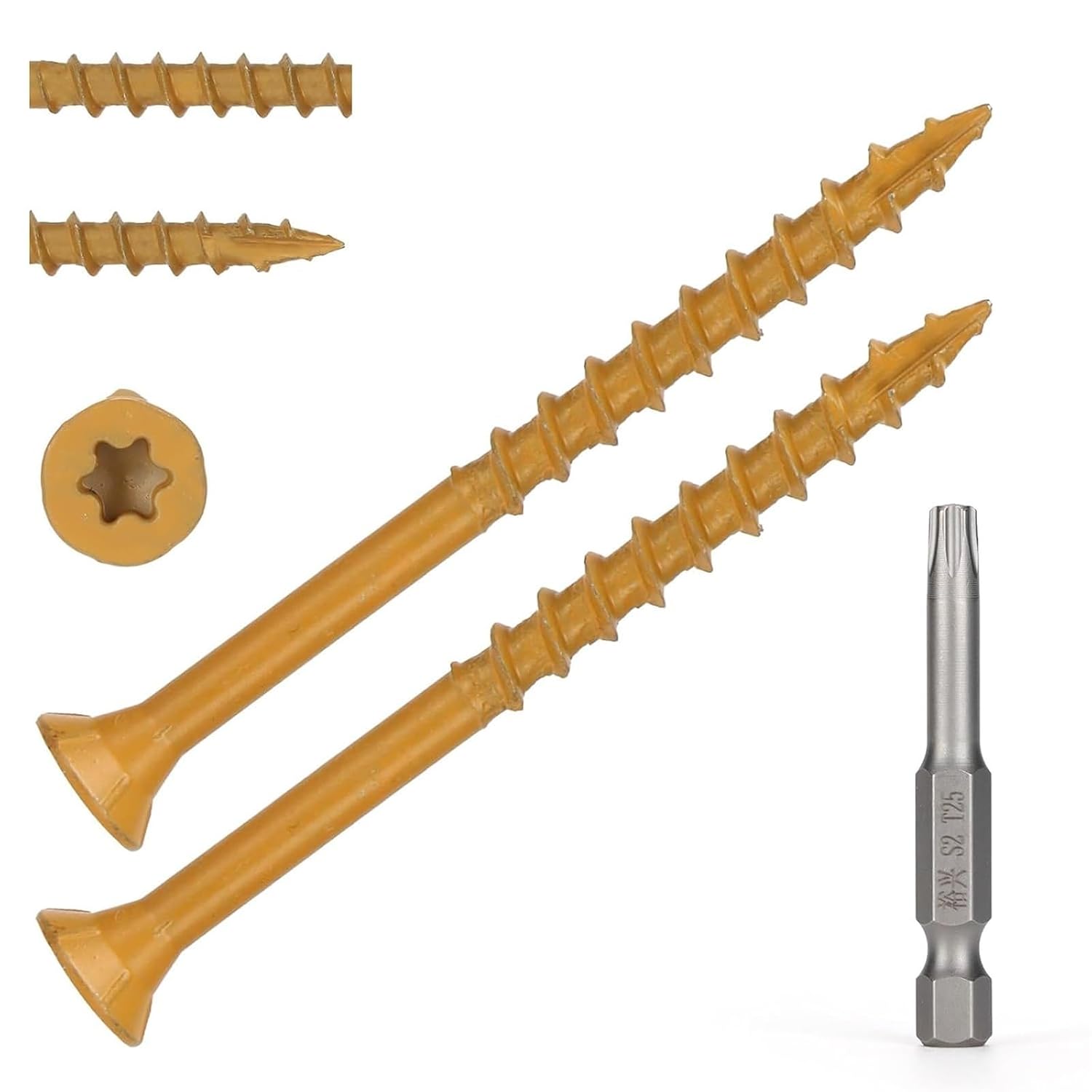 T25 Star Torx Flat Head Wood Screws #8#10 3 Inch Brown Carbon Steel 300Pcs