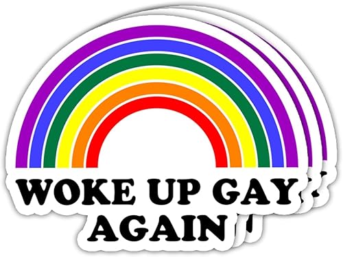 3 calcomanías con texto en inglés "Woke Up Gay Again" – Divertida decoración de regalo de orgullo arcoíris gay LGBTQ para laptop, botella de agua,