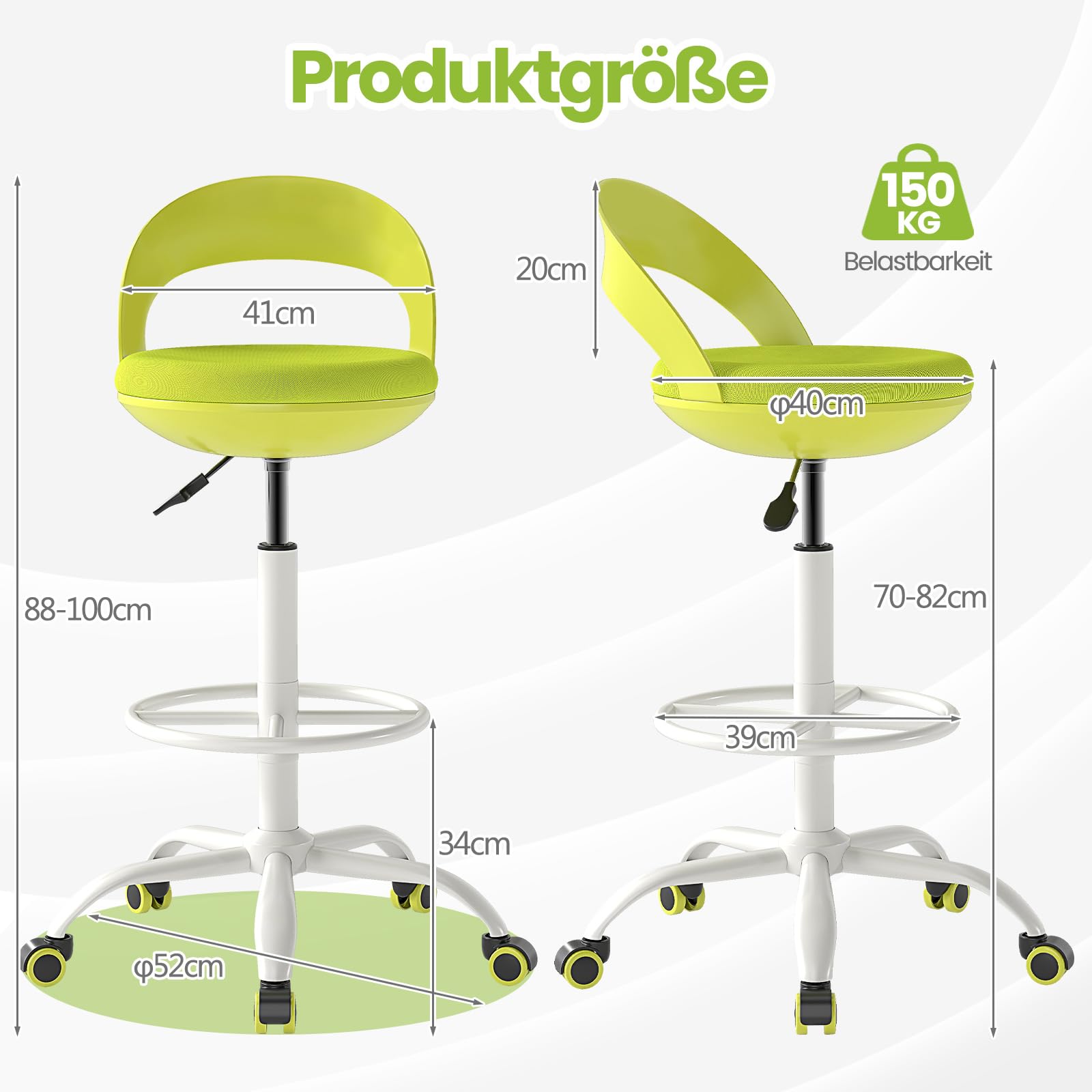 COSTWAY Taboret na kółkach z regulacją wysokości, taboret obrotowy na kółkach, 70-82 cm, taboret roboczy z siedziskiem tapicerowanym sztuczną skórą, taboret biurowy do studia artystycznego, rysowania