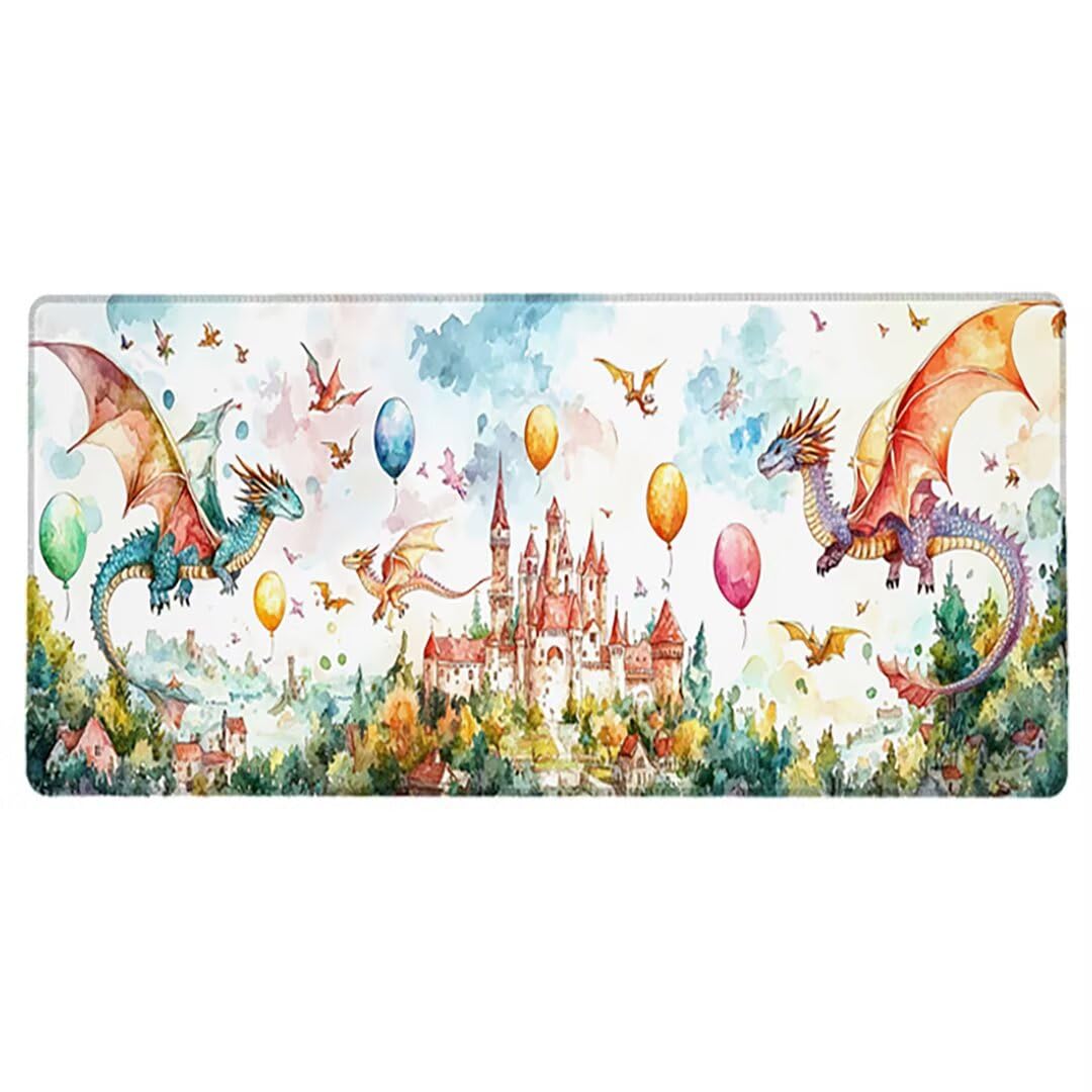Podkładka pod mysz XXL Dragon - 1600x800x3mm - wielokolorowa duża mata na biurko z przeszytymi krawędziami i antypoślizgowa wodoodporna do komputera, przenośna poprawia precyzję i szybkość -35568