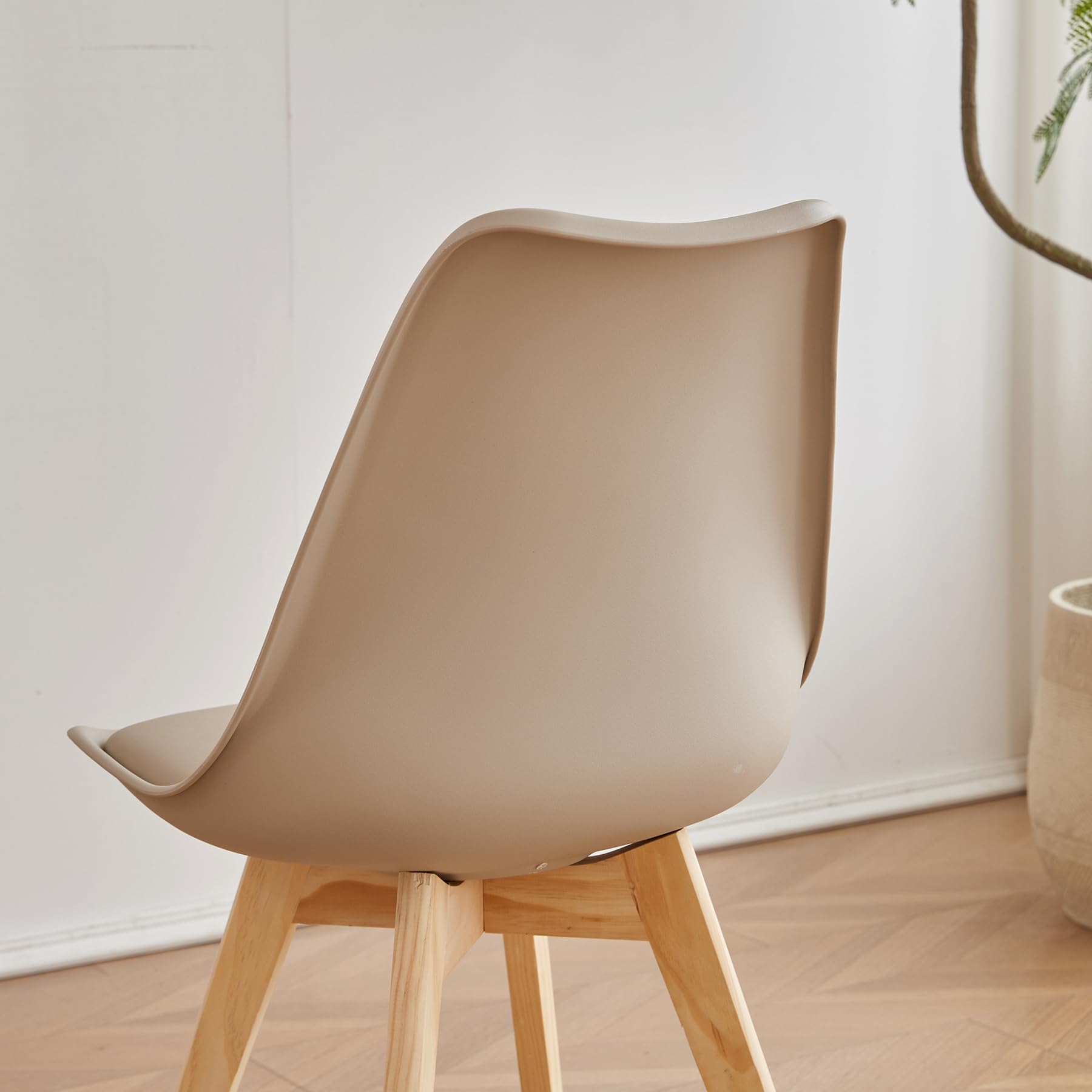 Lot de 4 Chaises de Salle à Manger, Pieds en Bois Massif, Design Nordique Ergonomique, Chaise de Cuisine, Chaise Moderne (Beige-4)