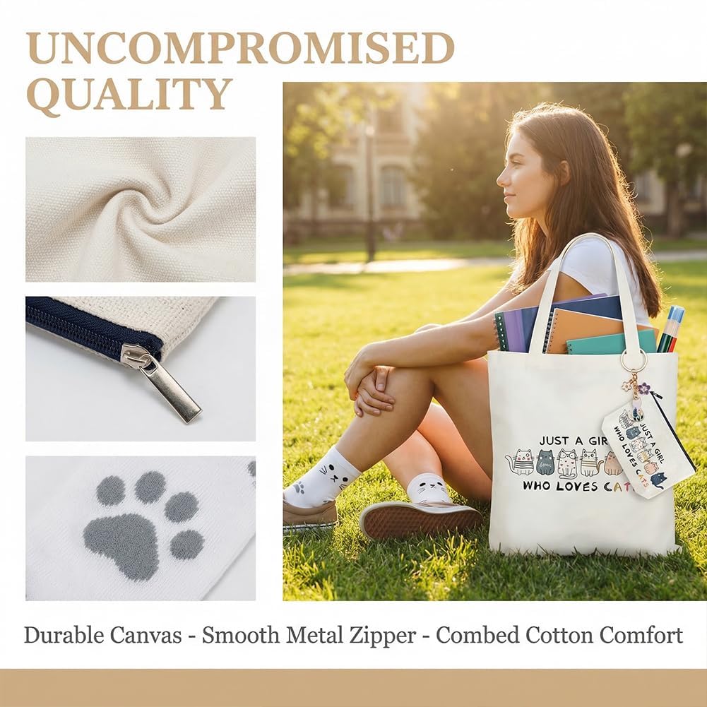 Set Regalo ：Borsa Tote Canvas, Borsetta per Trucco, Calzini & Braccialetto - Regalo per Donne, Ragazze