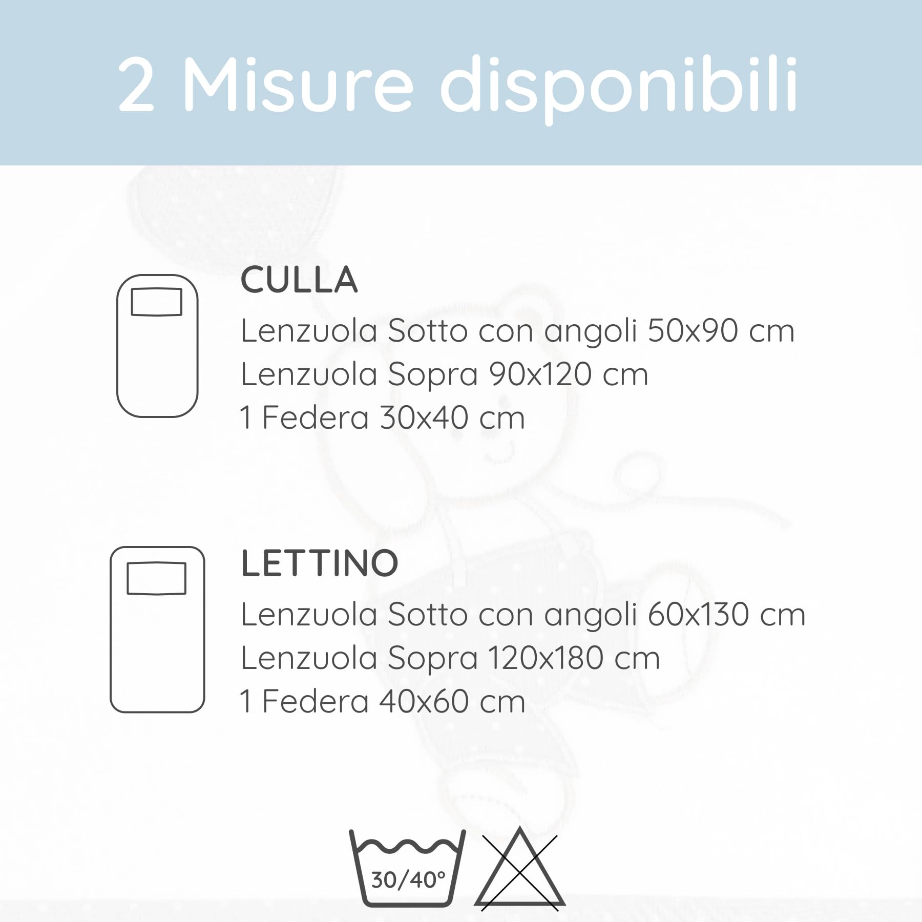 Lisola Baby-Bettwäsche-Set, für Kinderbett oder Wiege, Bettlaken 120 x 180 cm + Kissenbezug 40 x 60 cm + Spannbettlaken 60 x 130 cm, Made in Italy, aus reiner Baumwolle, Stickerei mit Bärenmotiv,