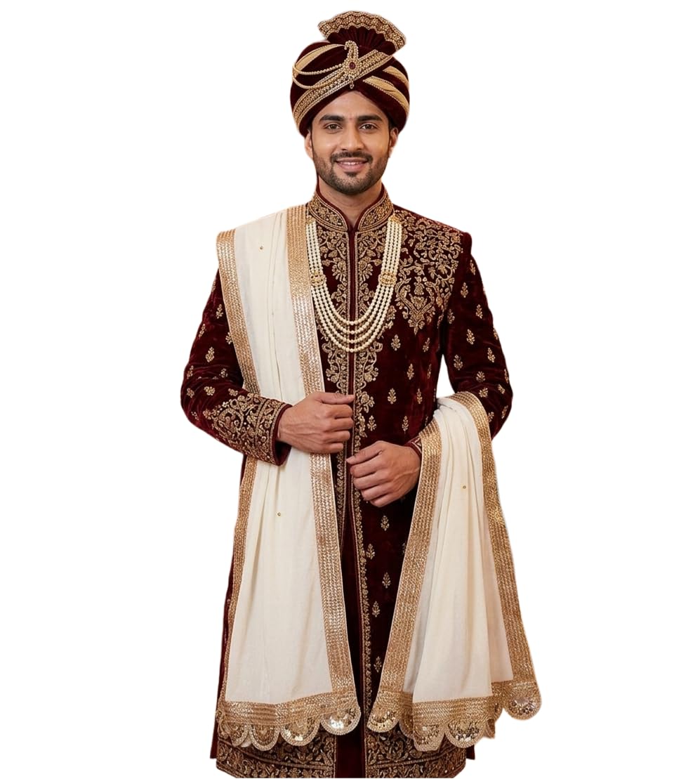 navti creations Men's Narrow Stole Dupatta in velvet With Cutwork Border for Kurta/Sherwani/Achkan/Suit (length-2.25m, Width -37cm) Pack of 1-picture-54