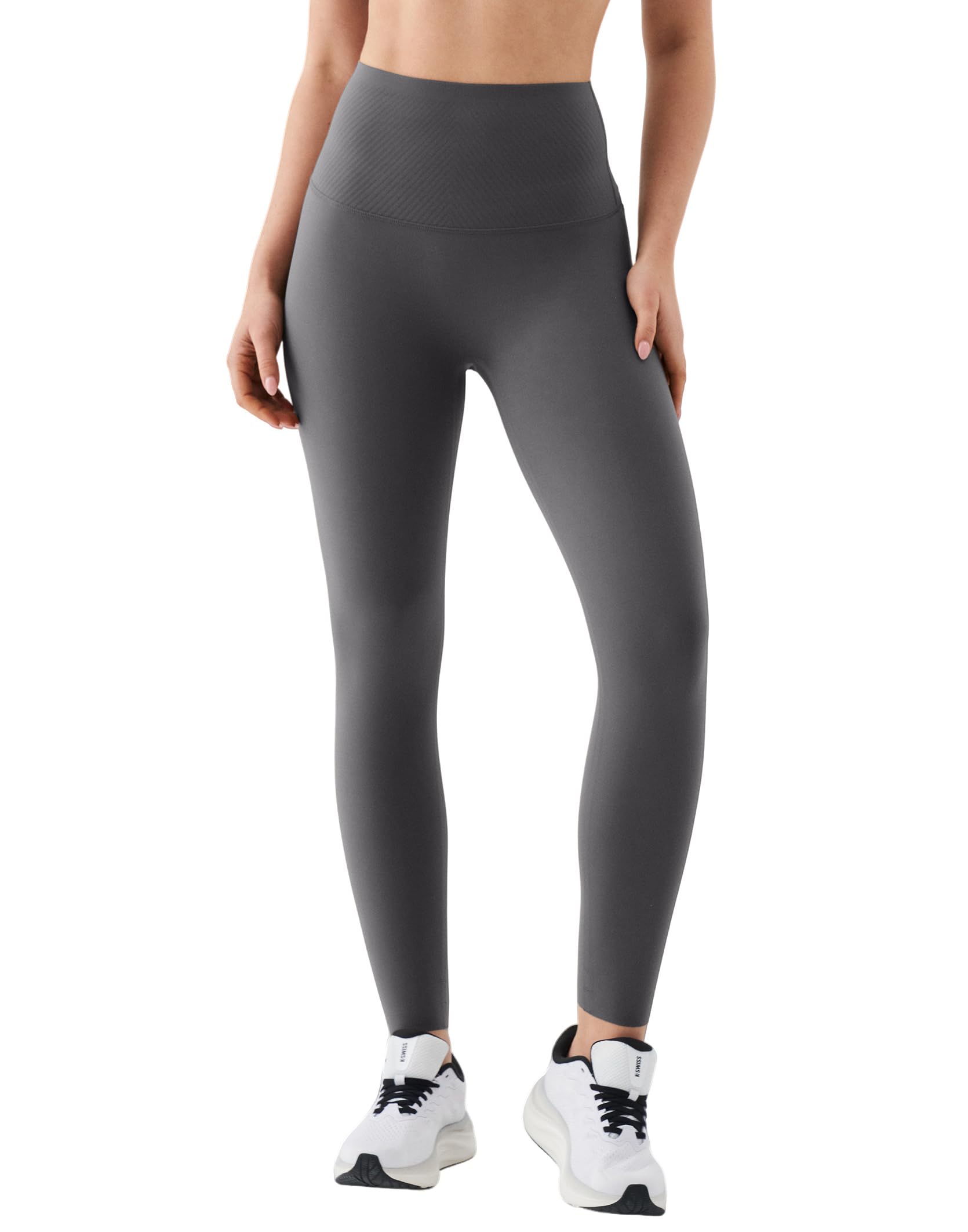 K-Swiss Workout Leggings for Women - No Front Seam High Waist Stretchy Soft Yoga Pants Gym Casual, Gray L
