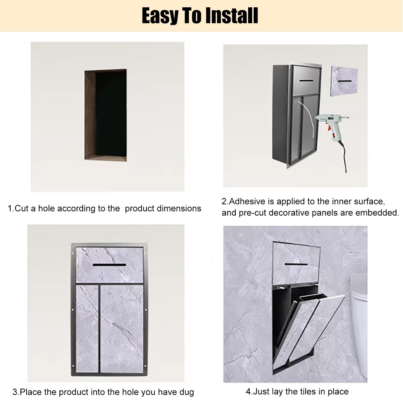 papelera, portarrollos y escobillero empotrados ni Mueble Empotrado 4 En 1 Para Baño Incluye Compartimento Oculto Para Basura, Soporte Para Papel Higiénico, Repisa Para El Teléfono Y Escobillero