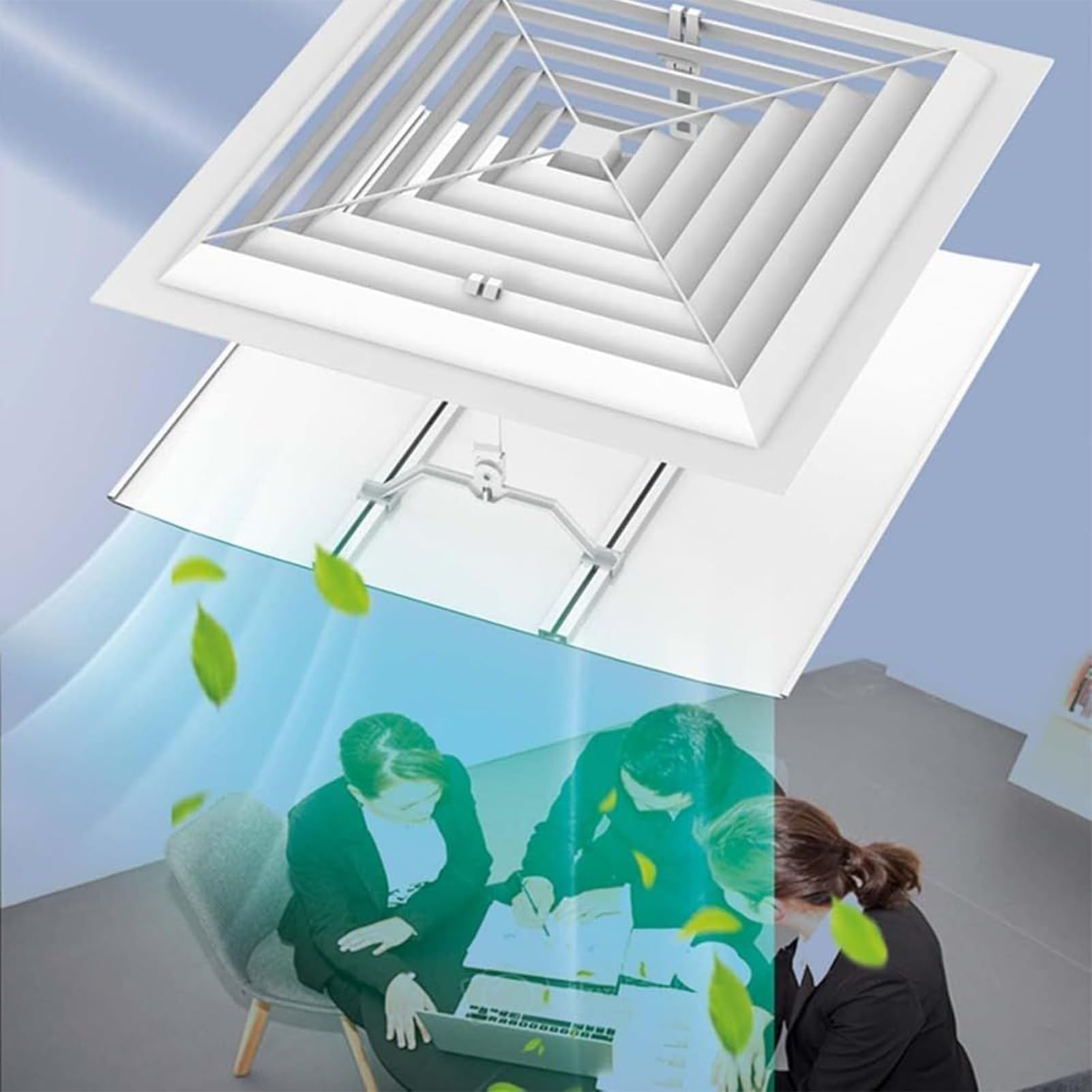 Feng Shui， Deflettore per Ventilazione a soffitto - Deflettore d'Aria Quadrato | Deflettore e diffusore d'Aria Regolabili per griglia di Ventilazione per mobili da Ufficio Domestici ed Esterni