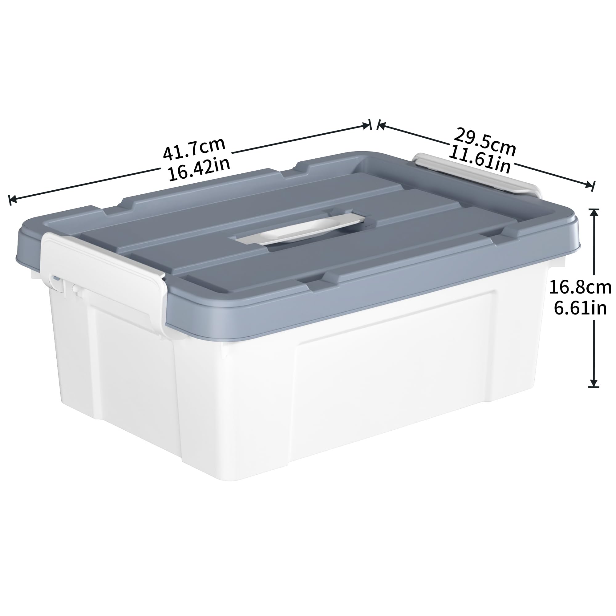 Cetomo 15L x 3 plastic opbergdoos, wit, draagtas, organiserende container met duurzaam deksel en veilige vergrendelende gespen, stapelbaar en nestbaar, 3 stuks, met gesp