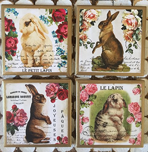 Coasters! Shabby chic inspired bunny coasters with gold trim