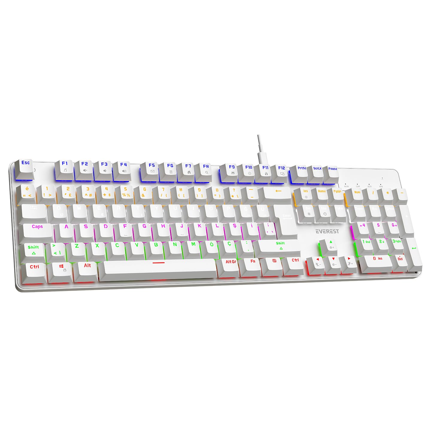 Everest KB-MeKanik 1 Lumos USB Rainbow Aydınlatmalı Full Anti-Ghosting Mekanik Gaming Oyuncu Klavye (Beyaz (Blue Switch))