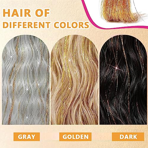 Image of MAYCREATE 6pcs Hair Tinsel Extensions, Brown Glitter Tinsel Strands, 20.5 inch Clip-on Shiny Tinsel Hair Extension, Heat Resistant Fairy Hair Glitter Kit for Women Girls Halloween Cosplay Party