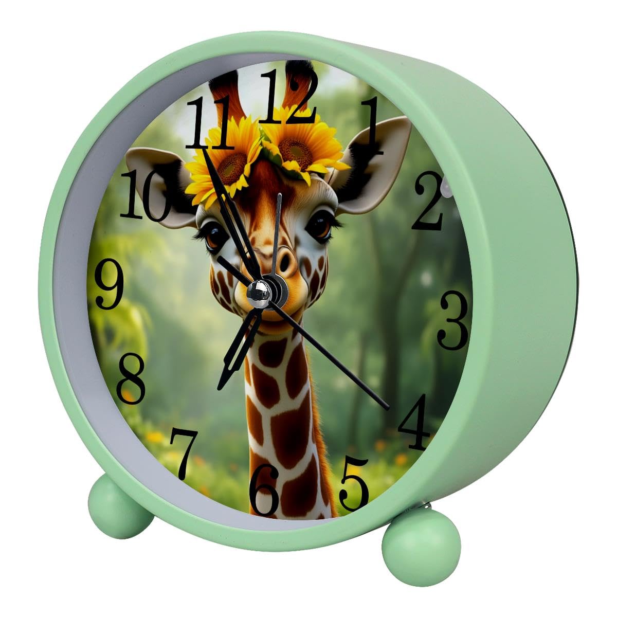 Luoweisi Alarm Clock Giraffe, Silent Non-Ticking with Night Light, Round Metal Alarm Clock for Office, Battery Operated, Bedroom, Elderly, Adults, Children, Student Gifts