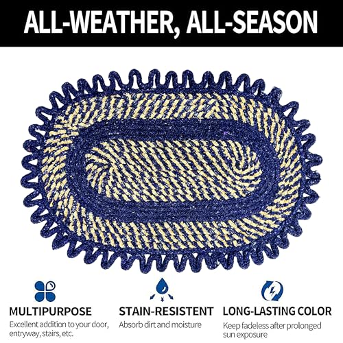 Image of Cotton Doormat for Home | Handmade Cotton Doormat | Quick Dry, Washable Door Mat for Home, Bathroom & Bedroom (INCH Blue O)