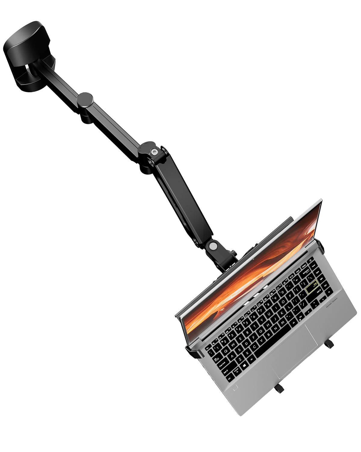PUTORSEN Extra Lange 2-in-1 Laptop-Wandhalterung mit Abnehmbarer Ablage, 76,9 cm Gasfeder-Monitorarm, höhenverstellbar für 12–17 Zoll Laptops und 13–32 Zoll Monitore, belastbar bis 9 kg, Schwarz