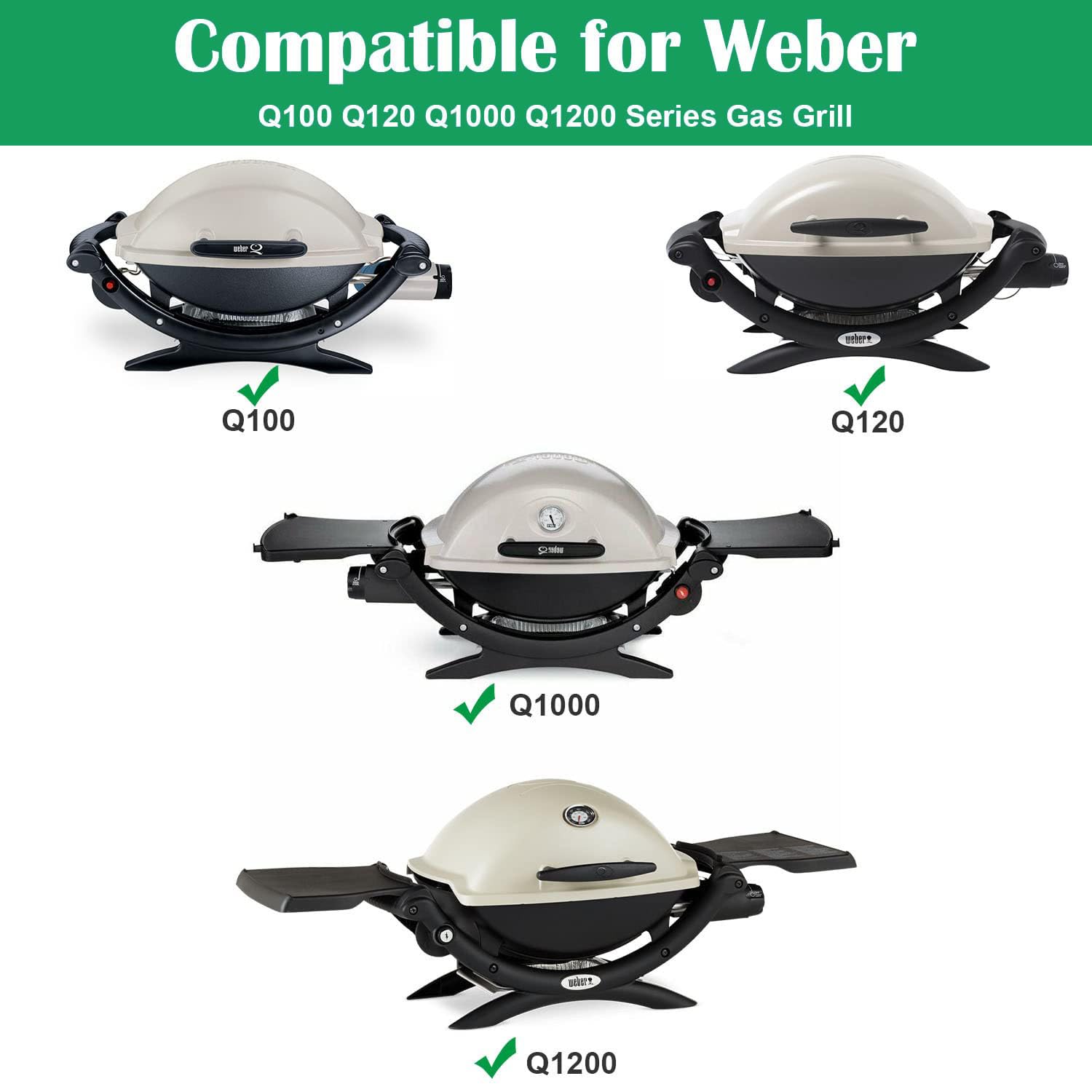 WELL GRILL Części zamienne do grilla gazowego Weber Q100, Q1000, Q1200, serii Q1400, palnik 60040 i żeliwny ruszt do grillowania 7644 i zapalnik elektryczny 80462 do grilla elektrycznego Weber Baby Q