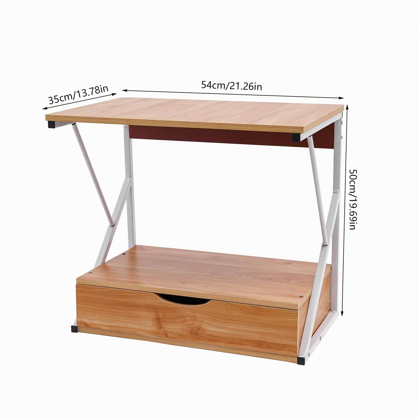Scaffale per microonde a due piani, in legno con cassetto e capacità di carico di 10 kg, in MDF e ferro, 54 x 35 x 50 cm, design aperto, sufficiente spazio di archiviazione, robusto organizer da