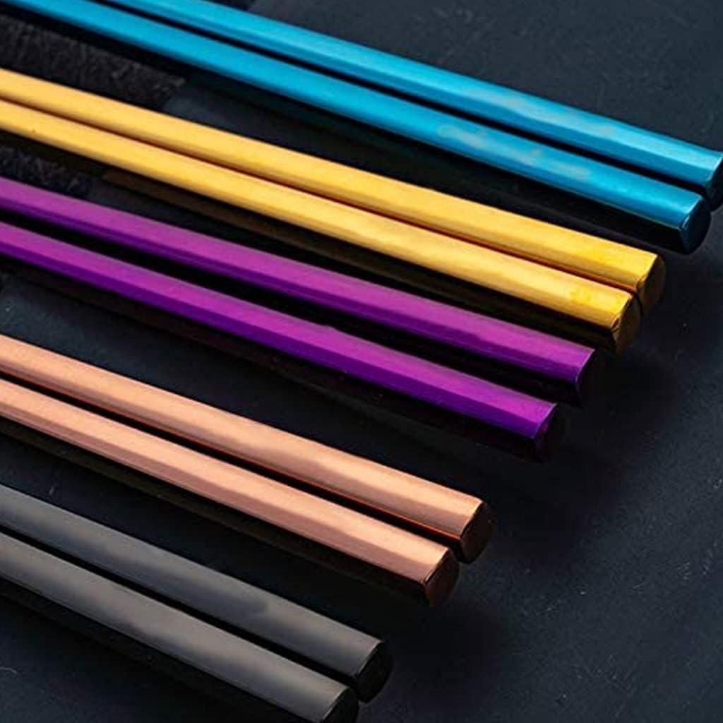Baguettes lavables au Lave-Vaisselle, Baguettes japonaises, Chinoises et coréennes, Baguettes réutilisables en Acier Inoxydable, 5 Paires de Baguettes en métal