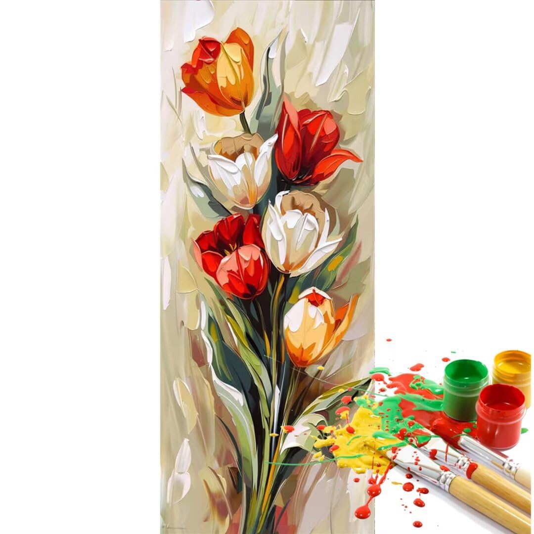 Dipingi con i Numeri Adulti Grandi Dimensioni 100 X 40 cm, Tulipano Fiore Dipingere con i Numeri Hobby Creativi Adulti, DIY Acrilici Paint by Numbers, Decora la casa Regalo, (Senza Cornice)-YH389