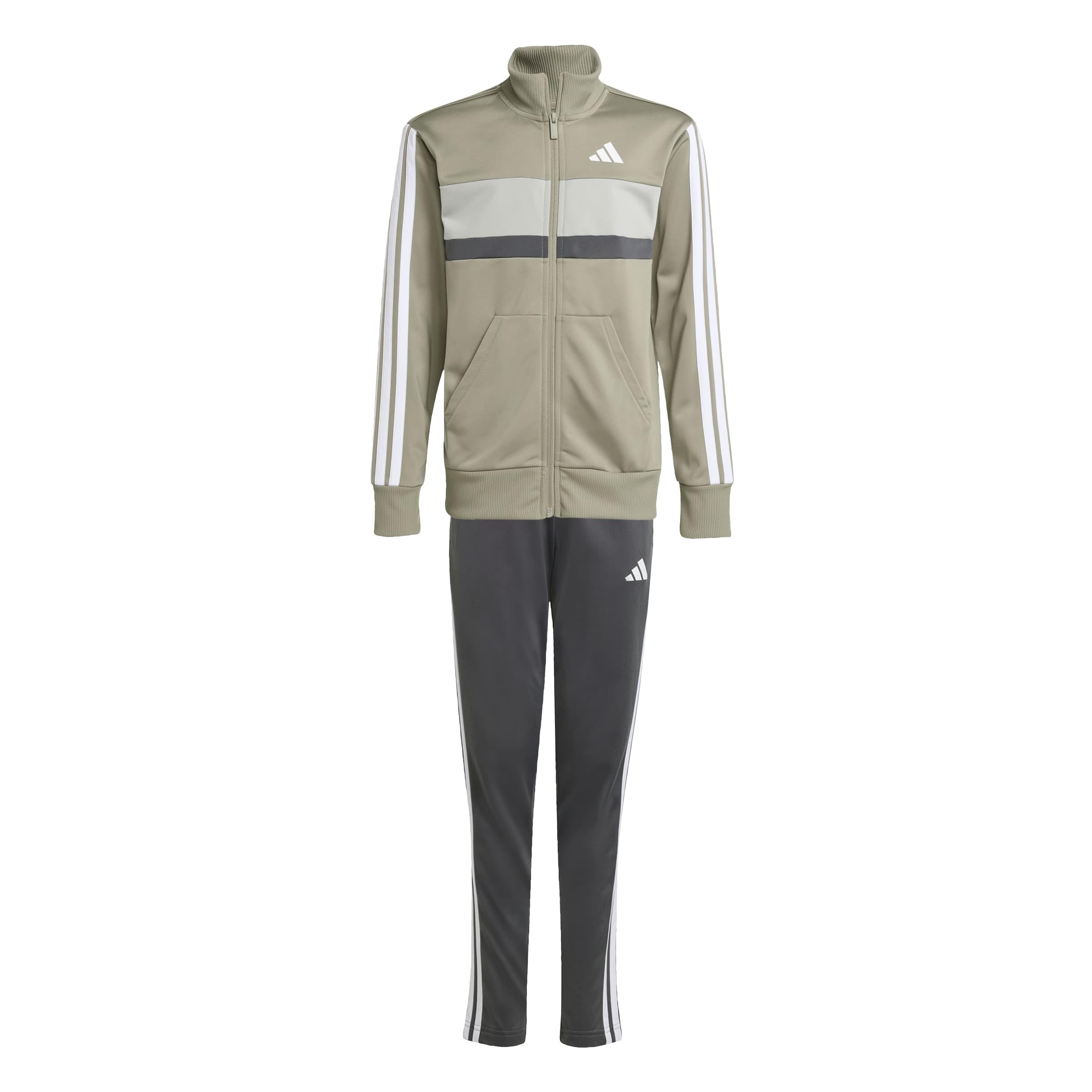 adidas Unisex Kids Seasonal Essentials Tiberio 3 Stripes Tricot Track Suit, silver pebble/grey six/metal grey/white, 15-16 Years