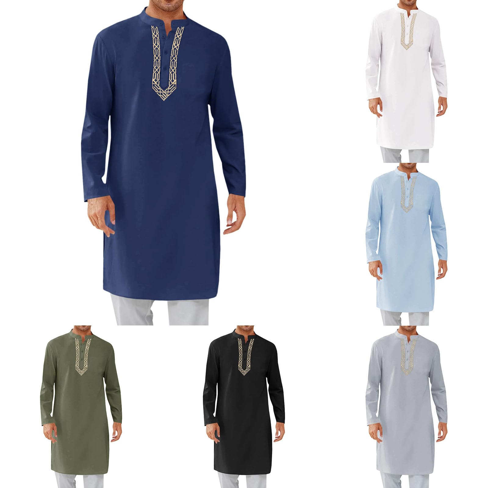 Générique Kurta Homme en Coton et Lin Manches Longues Traditionnel Tunique Indienne pour Méditation et Yoga