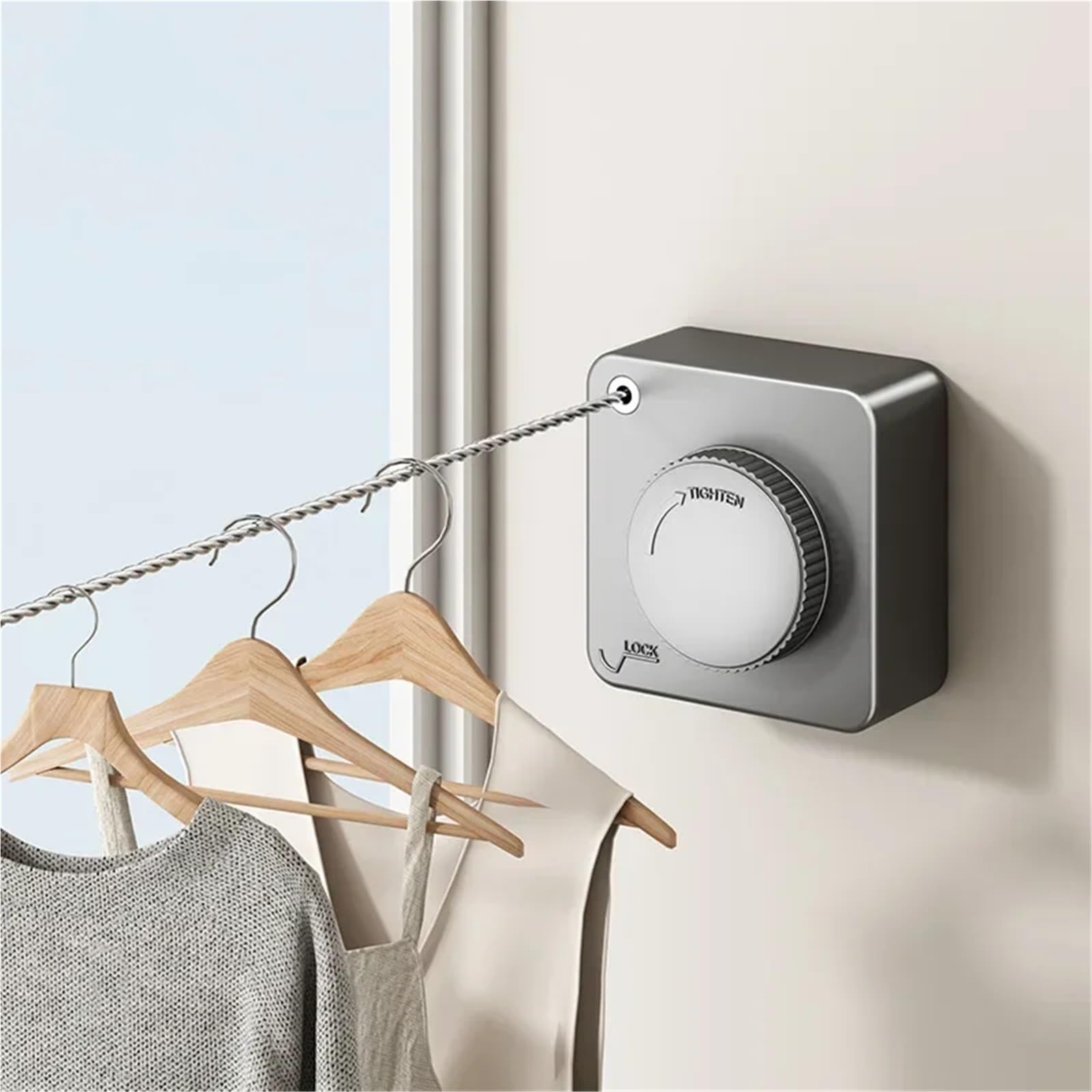 Wäscheleine, einziehbar, for den Innenbereich, unsichtbar, for Trocknen von Wäsche, an der Wand montierter Kleiderbügel für Wäsche