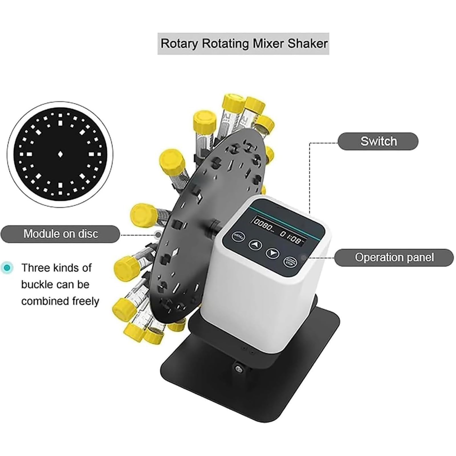 Mixer rotante da laboratorio digitale, agitatore orbitale regolabile da 20 a 80 giri/min per tubi da 50 ml, 15 ml, 1,5 ml/2 ml, 10 ml - Ricerca e applicazioni mediche