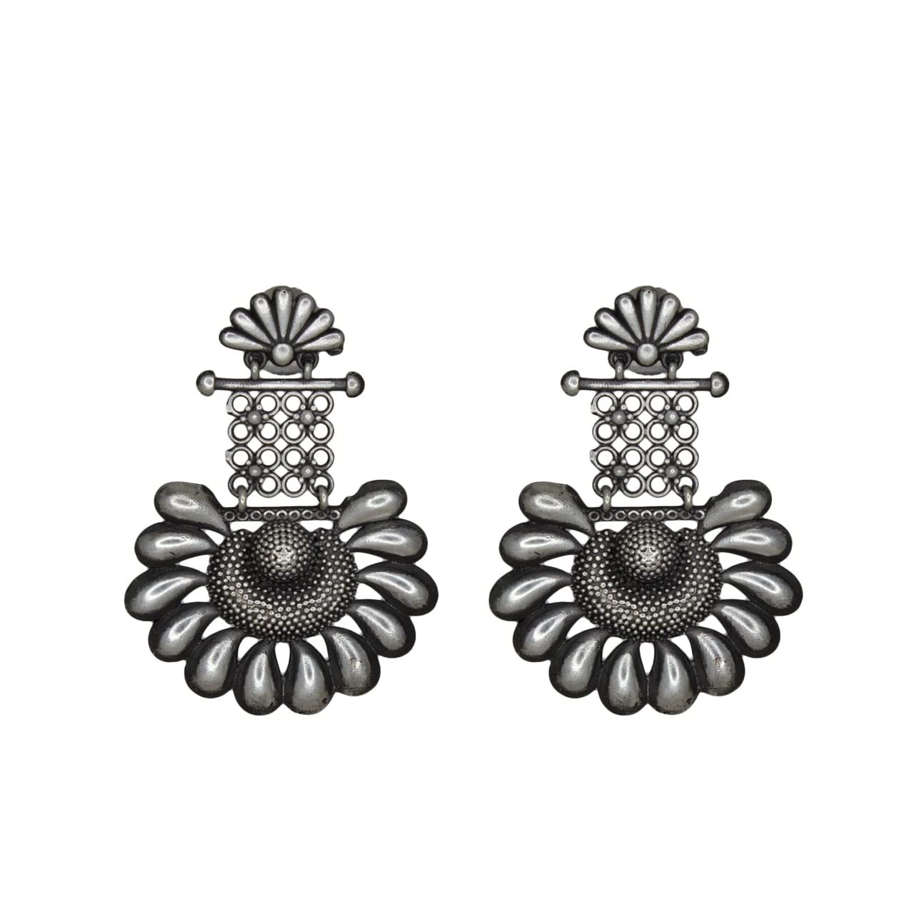 DENICRAAS Lightweight Oxidised Flower Drop Design Silver Jhumka Earring For Women & Girls | Festive Occasional Wear Long Hanging Earring (B09V4YD5NC) Amazon Price History, Amazon Price Tracker