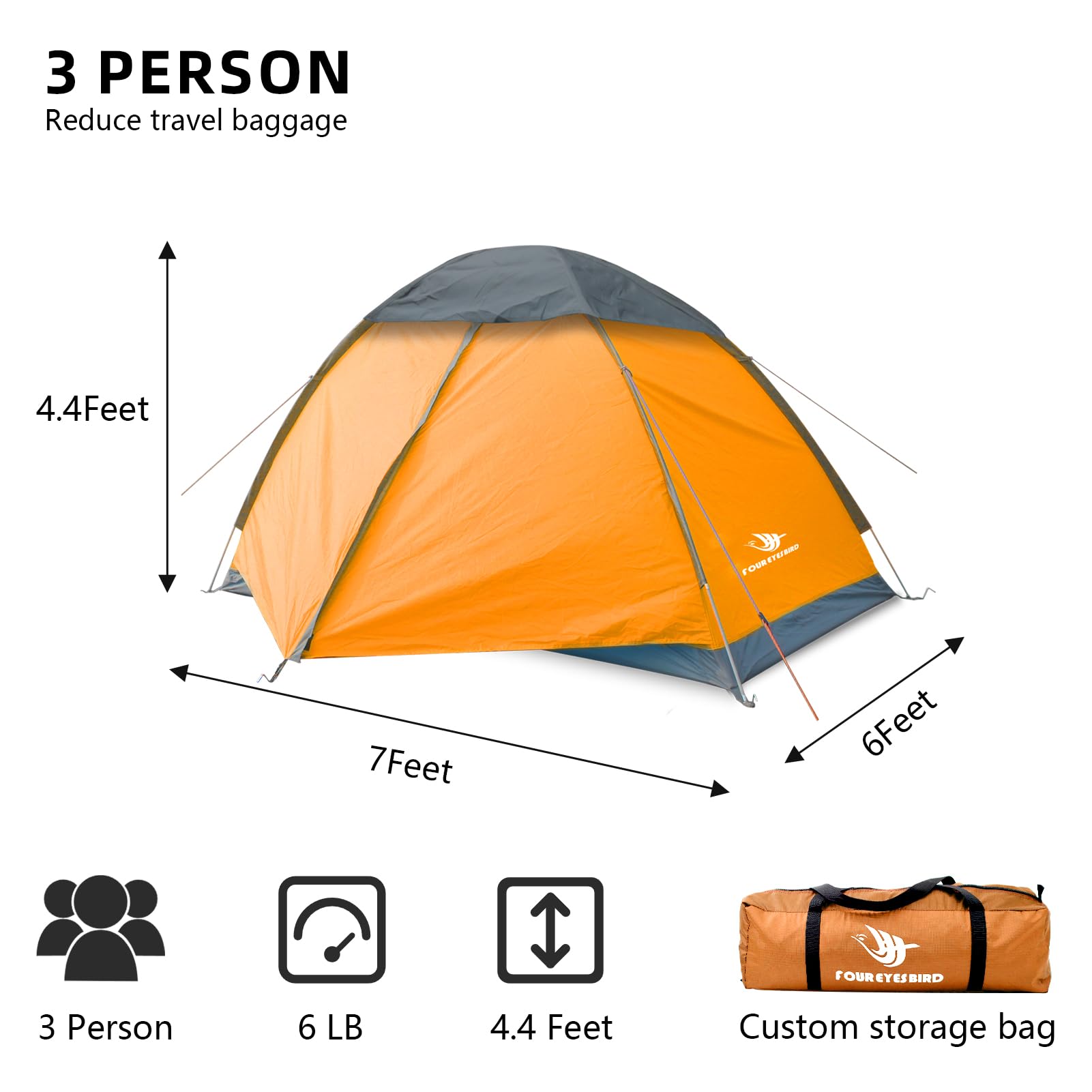 Tienda de campaña para tres personas de 7 x 6 x 4.4 pies, tienda de campaña impermeable para acampar y senderismo, para ser utilizada por tres personas, ligera y duradera