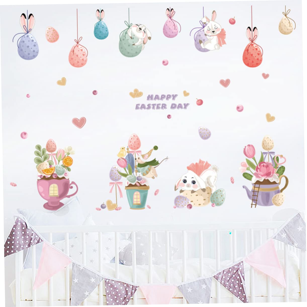 MAGICLULU 6 Juegos Etiqueta de la pared de Pascua vinilo infantil decoración infantil pegatinas de azulejos pegatinas de ventana del festival de primavera Gel calcomanías de ventana