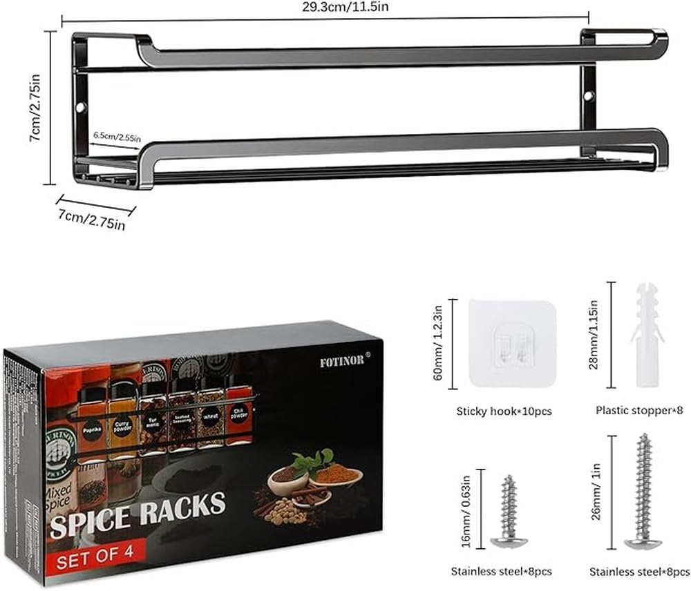 Porta spezie a parete Ic, soluzione efficiente per,4 pezzi bianchi