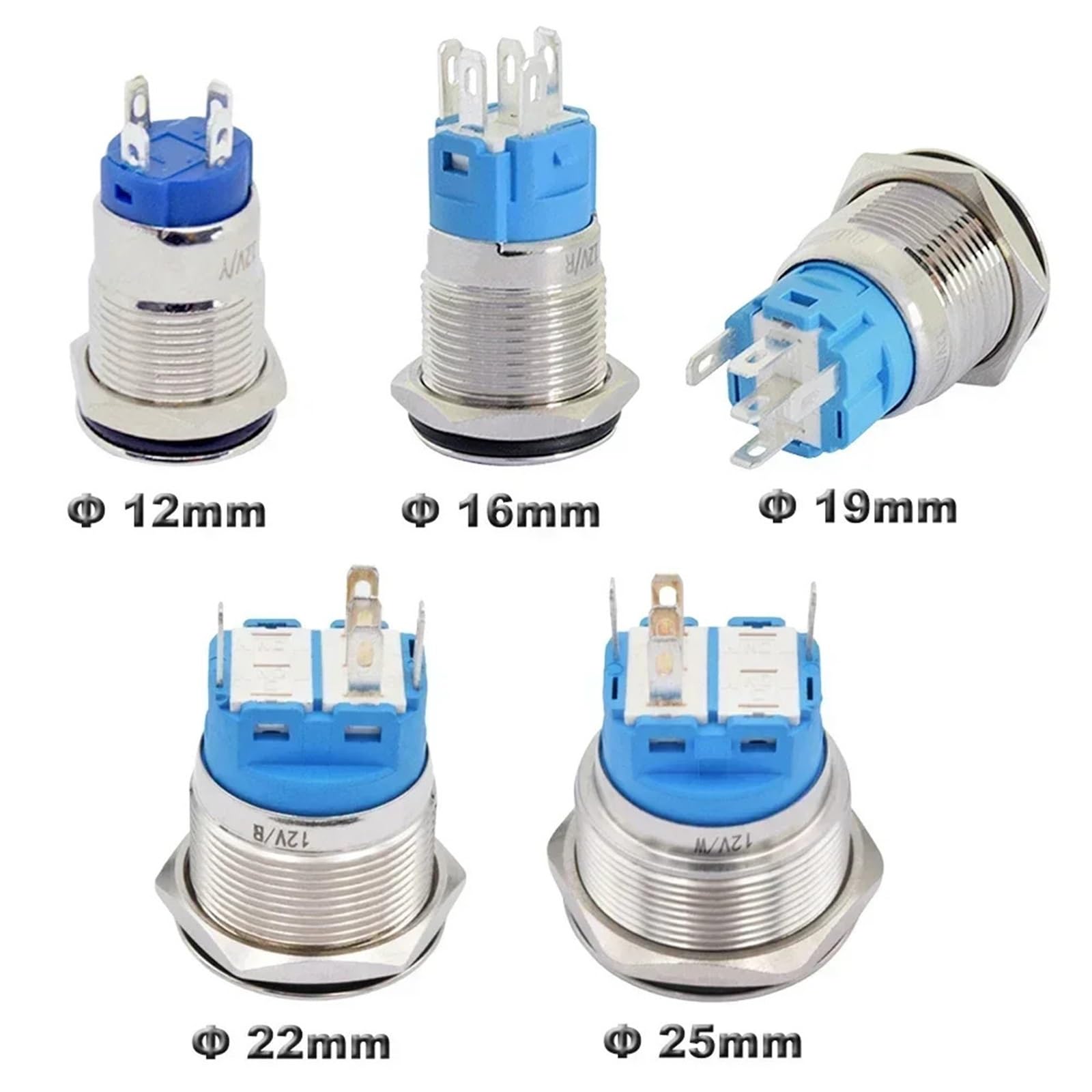 AVIMYA 12 mm 16 mm 19 mm 22 mm 25 mm LED Metal Stal nierdzewna ON OFF Przełącznik przycisku zasilania Rozruch 12 V 220 V chwilowa blokada Przycisk (kolor: 22 mm moc, rozmiar: mosiądz_moment_12-24 V W)