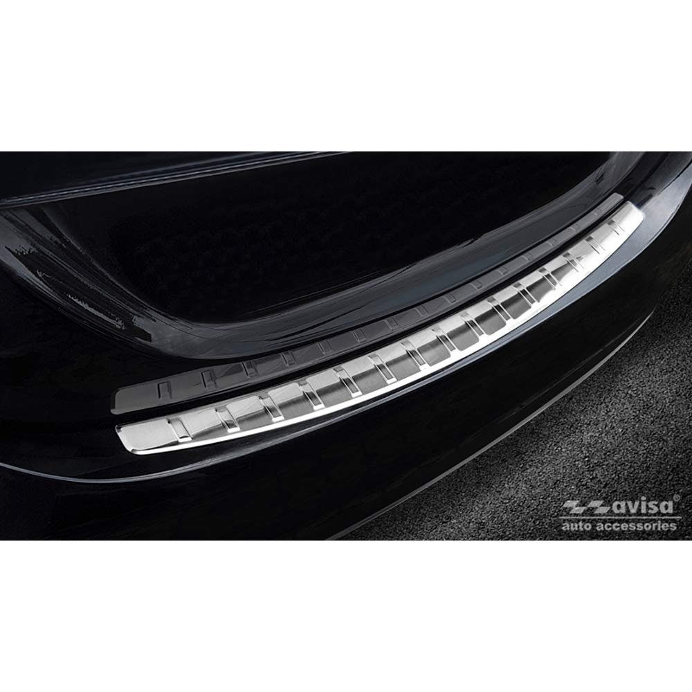 Avisa Stainless Steel Rear bumper protector compatible with Mercedes C-Class W205 Sedan 2014-2019 & 2019-2021 'Ribs', Silver