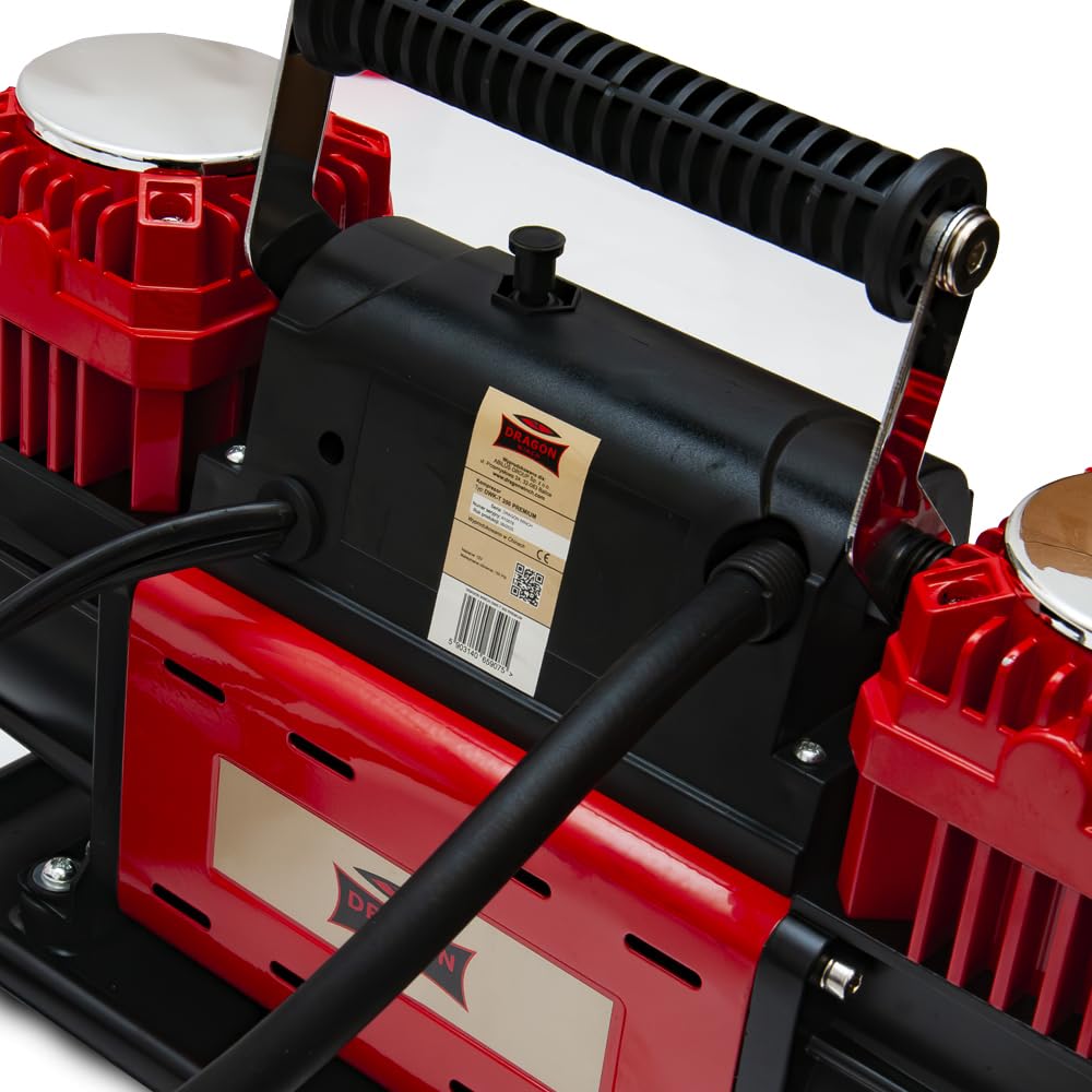 Dragon Winch Compresor de Aire 12V 150 PSI / 10,3 BAR 300 L/min | Inflador Portátil Profesional con Manómetro Digital y 3 Boquillas | Para Coche, Moto y 4x4 y Herramientas Neumáticas