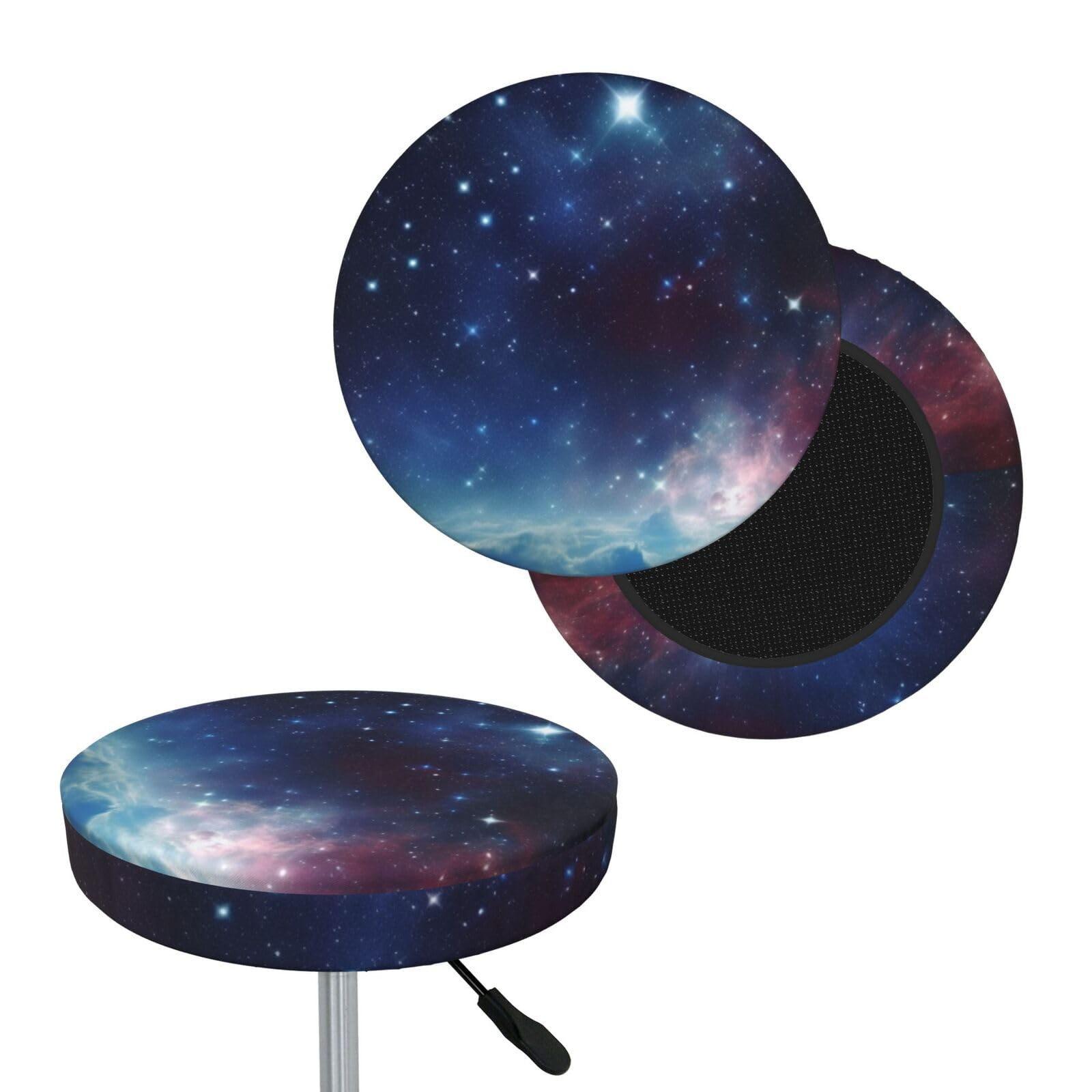 FekiLoot Night Sky Outer Space Round Bar Stool Covers Stretch Washable Bar Stool Covers Dustproof Slipcover Bar Chair Covers with Elastic Band for Bar Kitchen Living Room Decor 12 Inch
