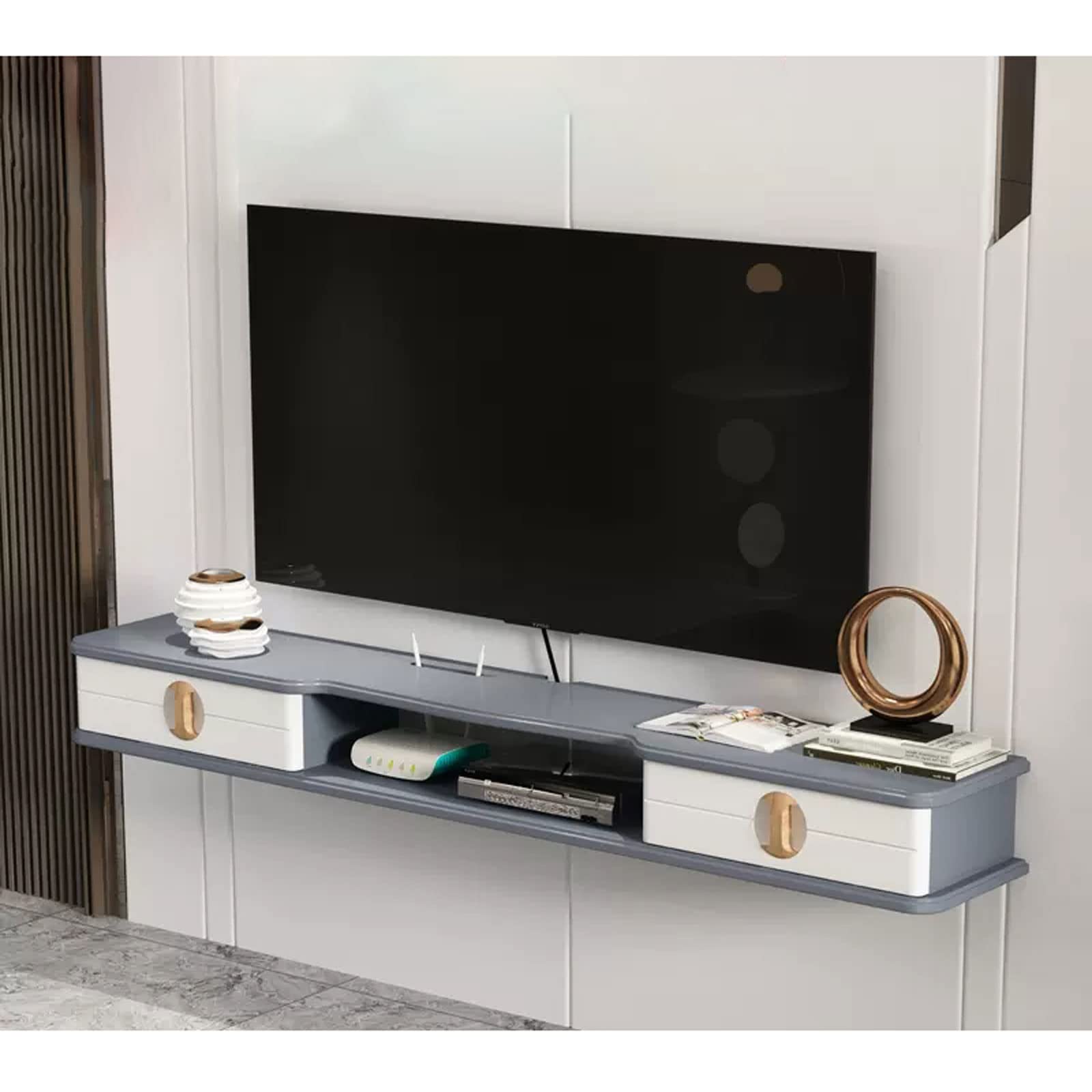 Mensola da parete galleggiante per TV, router, lettore DVD, giocattoli, foto, lettore CD, DVD, console TV, supporto con scaffale per merci.