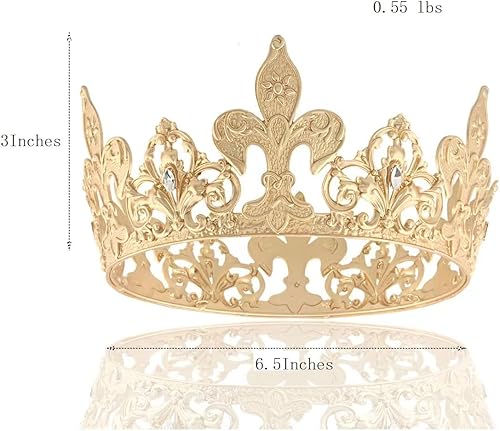 Miniatura 6 de Corona King de metal dorado adornada con cristales para hombre, Metales no preciosos
