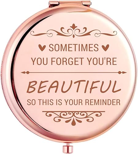 Kukeyiee Good Friends are Like Stars - Espejo de maquillaje de viaje grabado en oro rosa, espejo de maquillaje compacto para maquillaje, regalos de