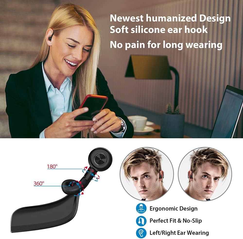 Casque Bluetooth 5.0, Casque Mains Libres D'une Durée de 22 Heures , Oreillette sans Fil Bluetooth avec Suppression du Bruit et Anti-Transpiration IPX4 pour Le Bureau, Les Affaires, La Conduite