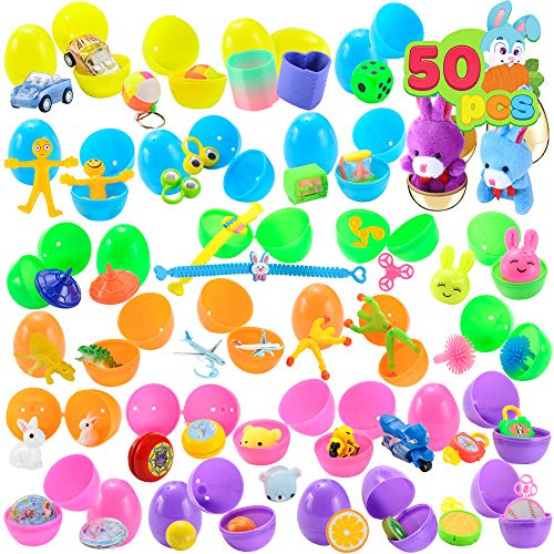 50 Toys Filled Easter Eggs, Including 48 2.5” Bright Colorful and 2 Gold