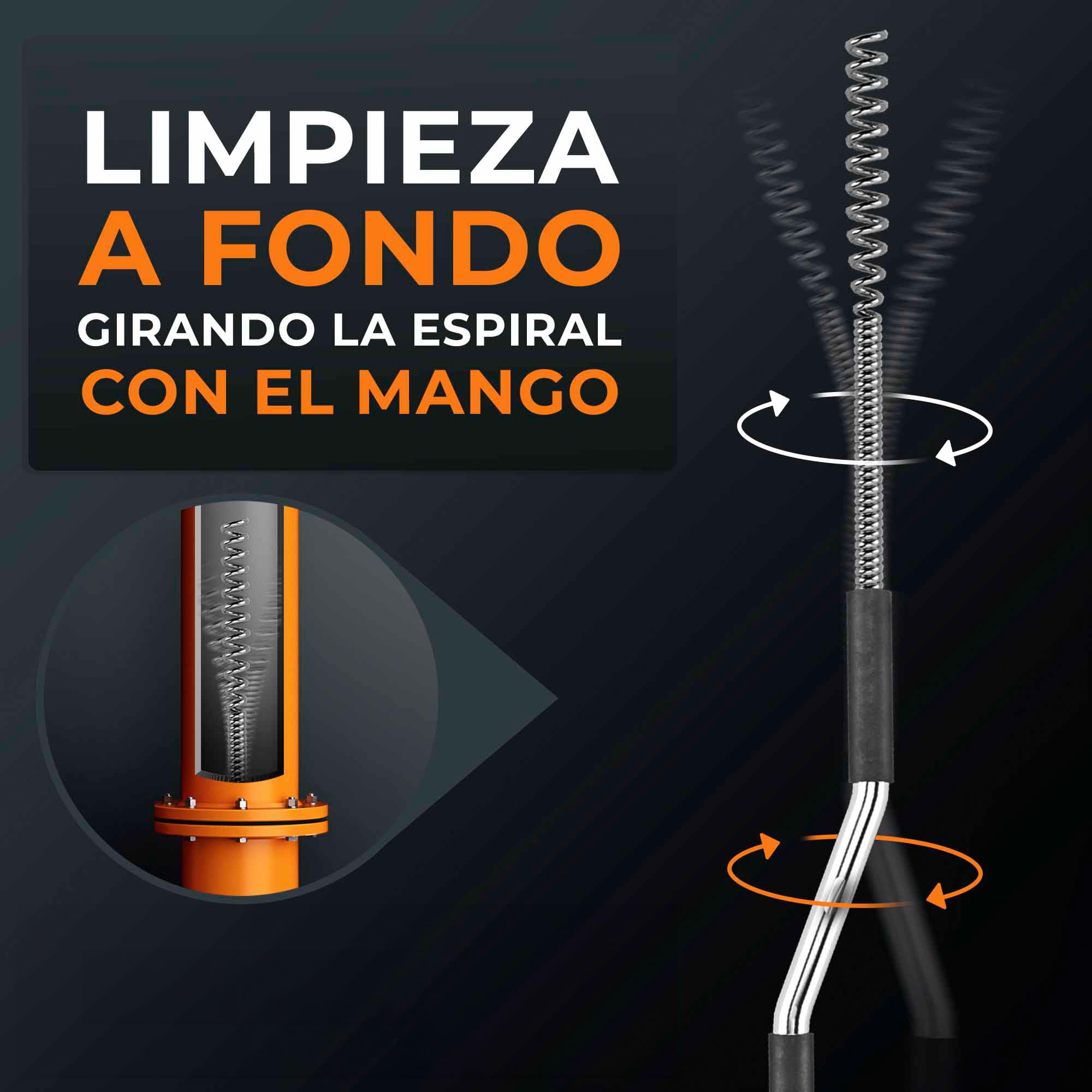 Meisterfaktur Desatascador Tuberias 3.0 [15 m] - muy Larga - Espiral para Desatascar Tuberias para Atascos Graves y Difíciles - ¡Limpiador de Desagües y de Tuberías para Aficionados al Bricolaje!