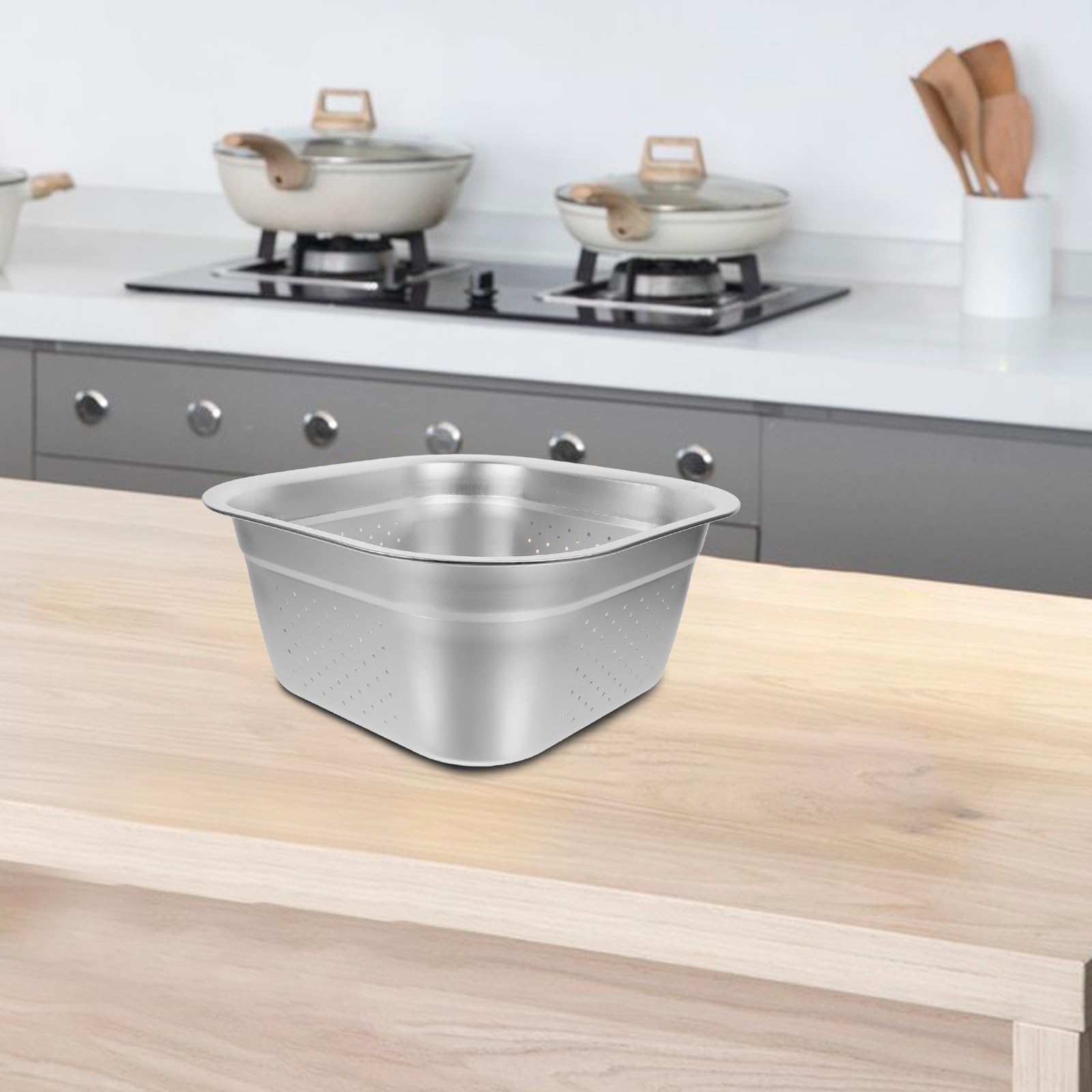 Colador de Acero Inoxidable Malla Fina y Gran Capacidad para Escurrir Verduras y Frutas en Cocina, Lavabo Cuadrado de 30 CM para Uso Doméstico y Profesional